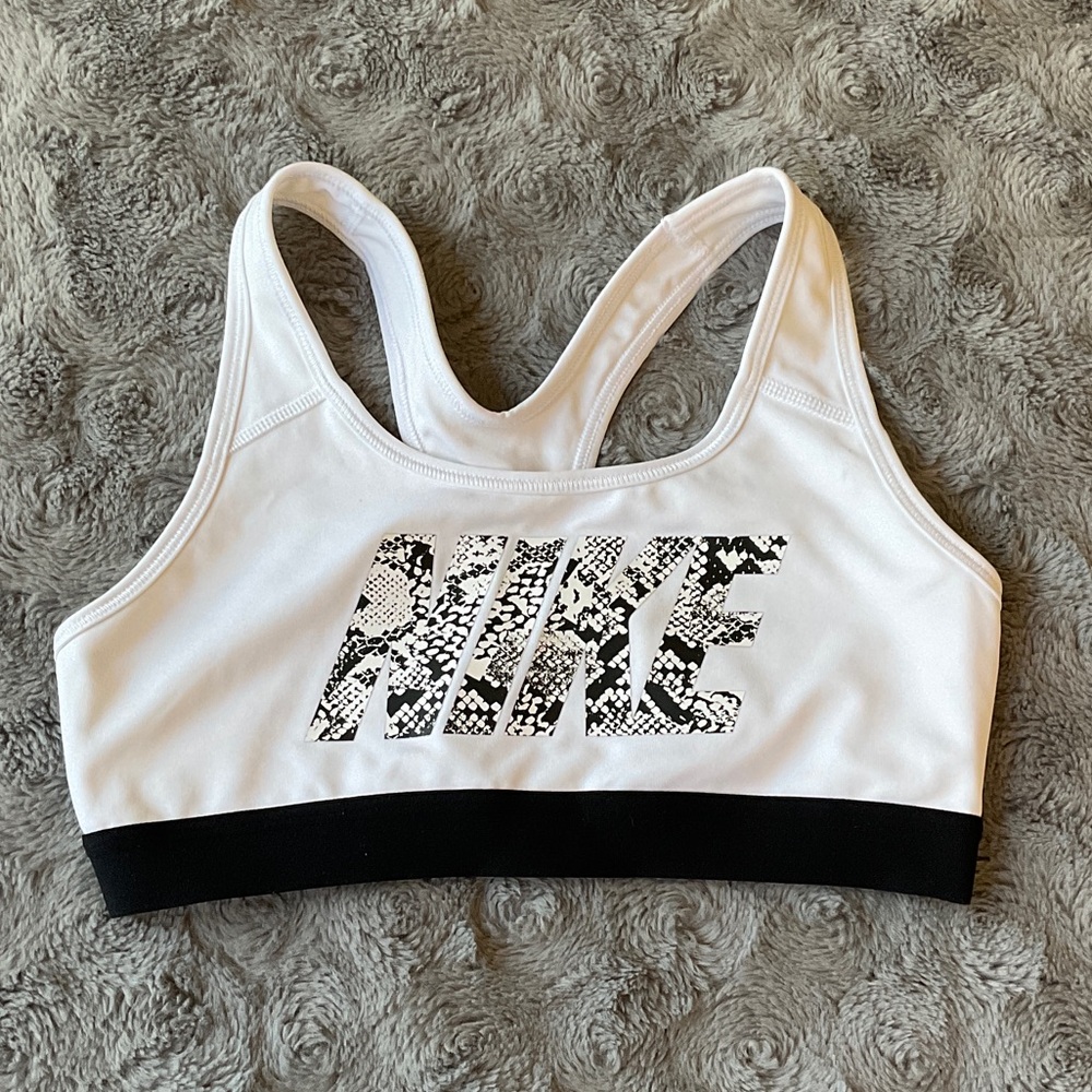 Nike White and Black Logo Racerback Sports Bra - Picture 1 of 5